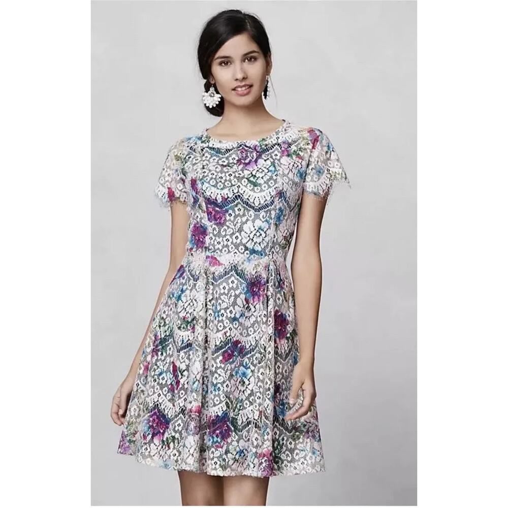 Lace Floral Lacepaint Short Dress - Floral